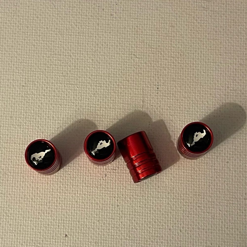 Mustang Logo valve Stem caps in Red set of 4 NWT